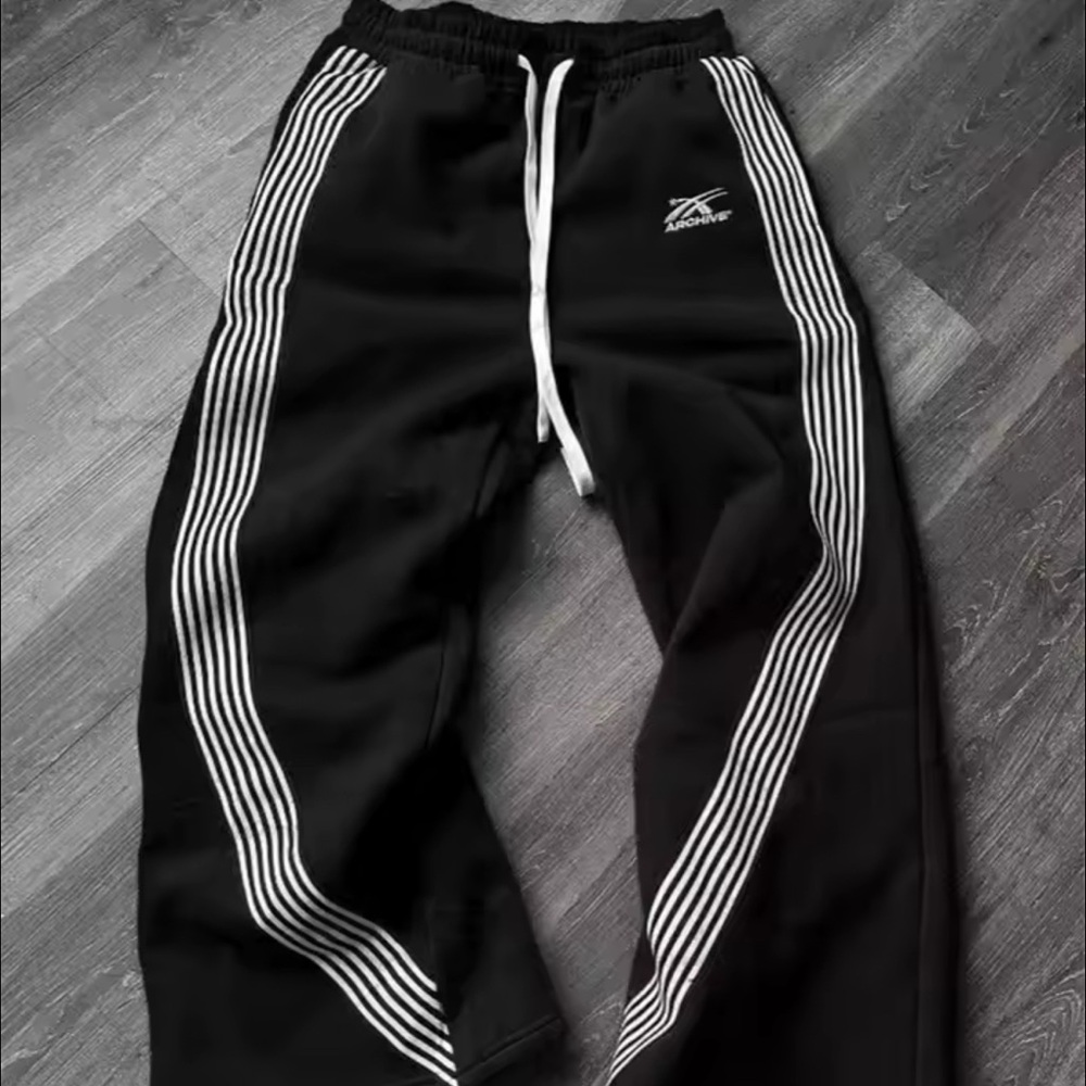 Custom Black Track Pants with White Accents